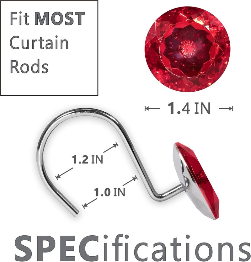 Popkozzi Red Crystal Shower Curtain Hooks: Bling Glitter Sparkle Shiny Round Diamond Decorative Shower Curtain Hooks for Bathroom - Luxury Fancy Glam Burgundy Rhinestones Curtain Rings & Hangers - Set of 12 - Image 4